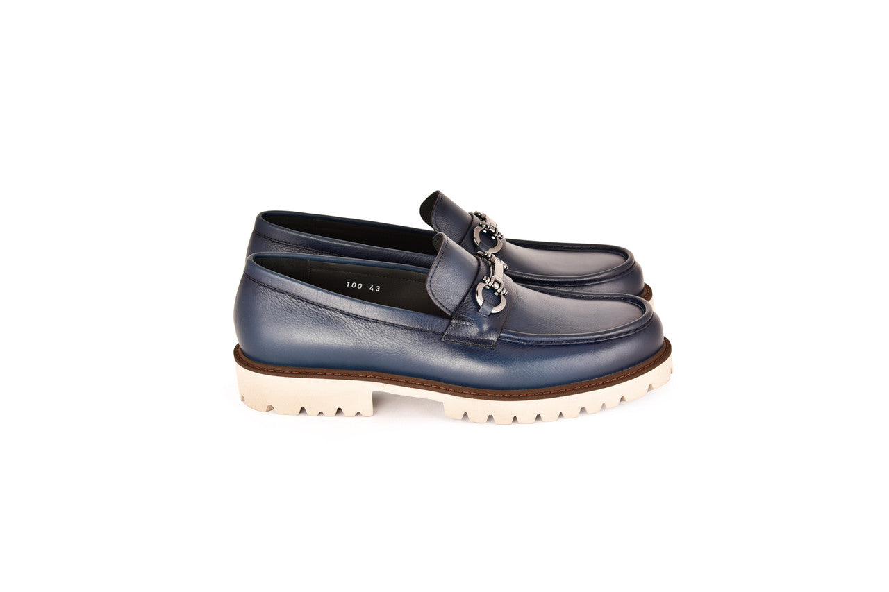 C0001202- 7887 Loafer with silver buckle-Navy
