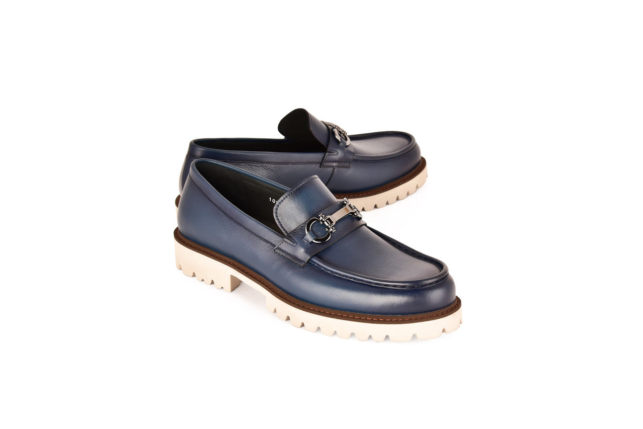 C0001202- 7887 Loafer with silver buckle-Navy