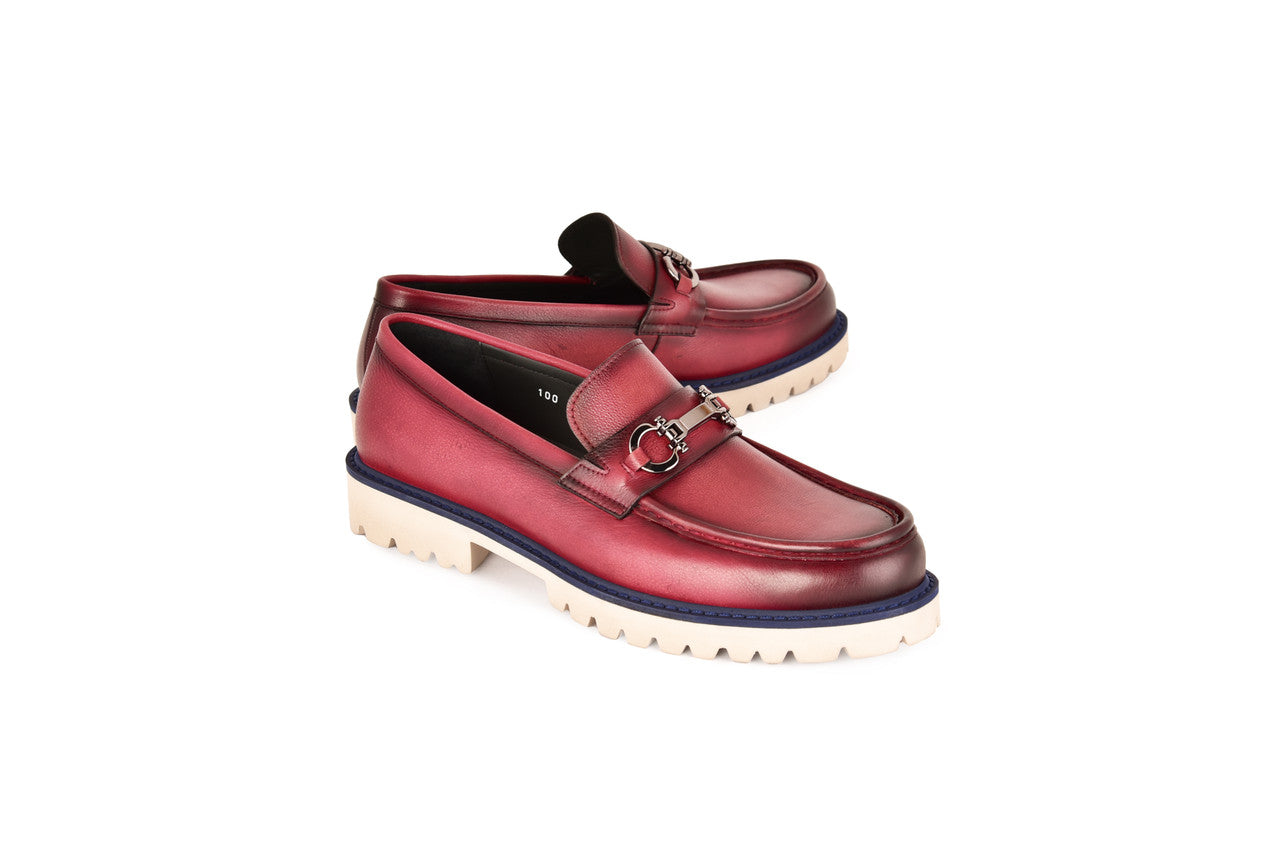 C0001203- 7887 Loafer with silver buckle- Burgundy
