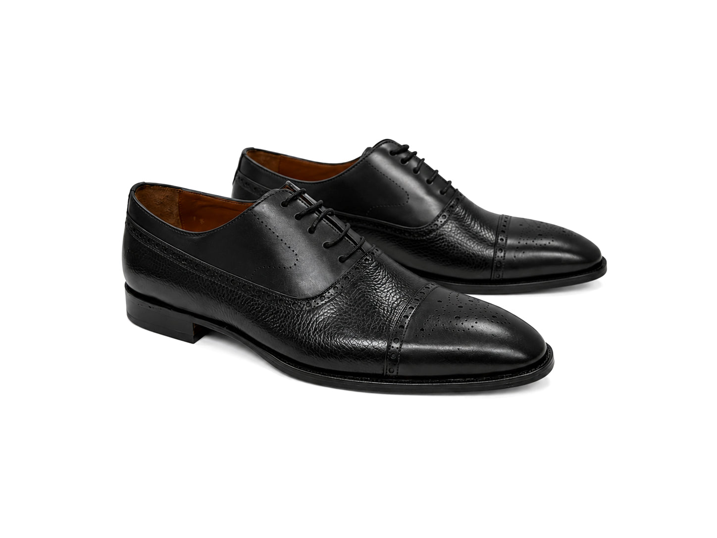 P0022 -2228 -Cap toe deer skin lace up- Black