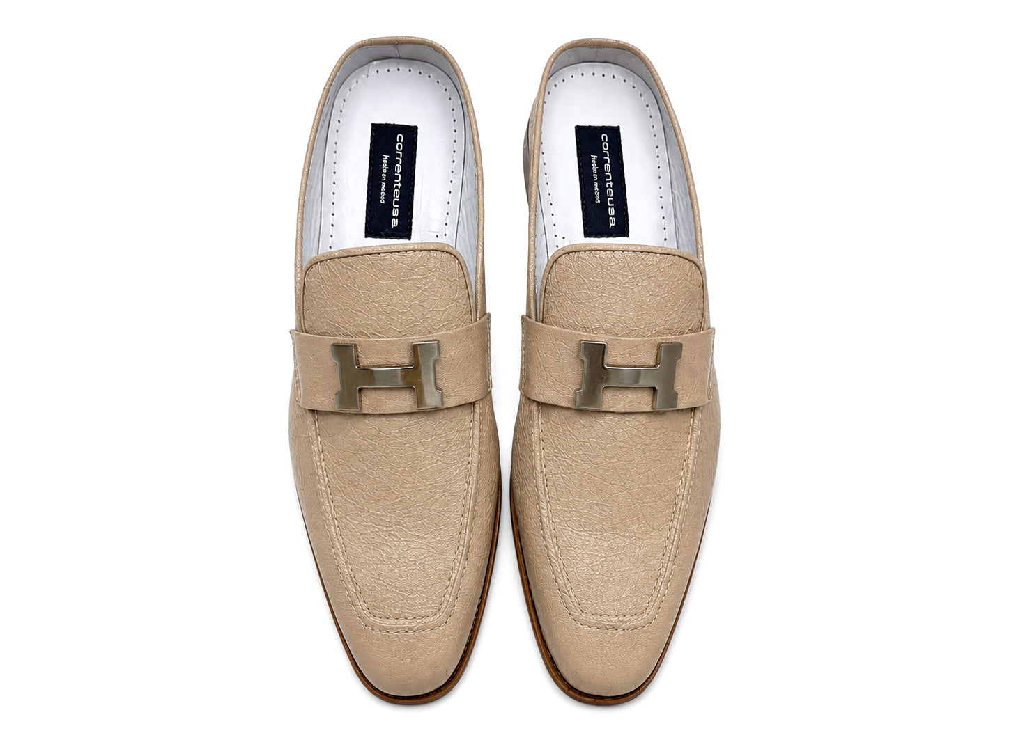 C01994-3890V H buckle Vita Calf Skin Mules- Beige