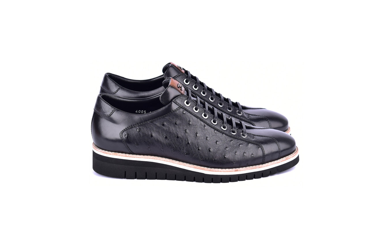 C211- 4005Ost Genuine Ostrich Sneaker- Black