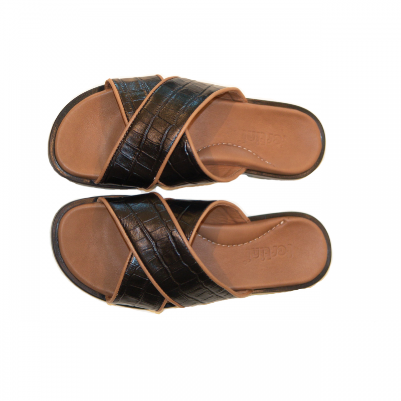 Pelle Line Exclusive 421 Sandal Black Croco leather