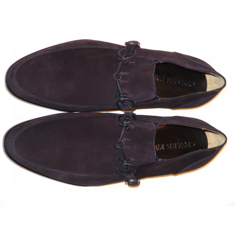 Cesare Paciotti 47738 Navy Suede Loafer With Dager Buckle