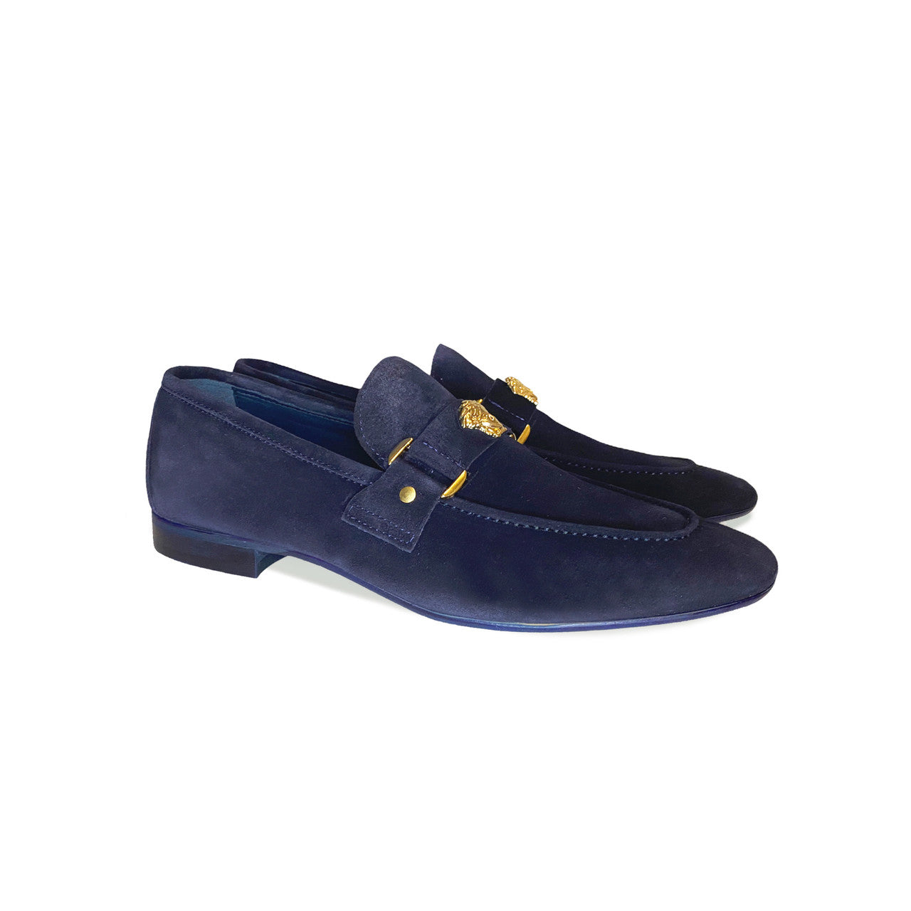 Pelle Line Lucas- Loafer with Medusa ornament- Navy Suede
