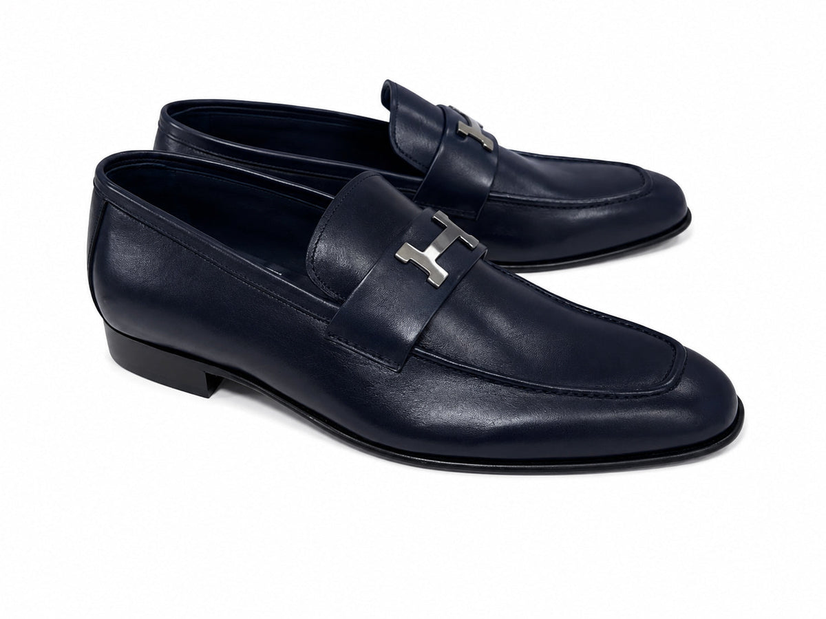 C02009-5760 H Buckle Navy Calf Leather