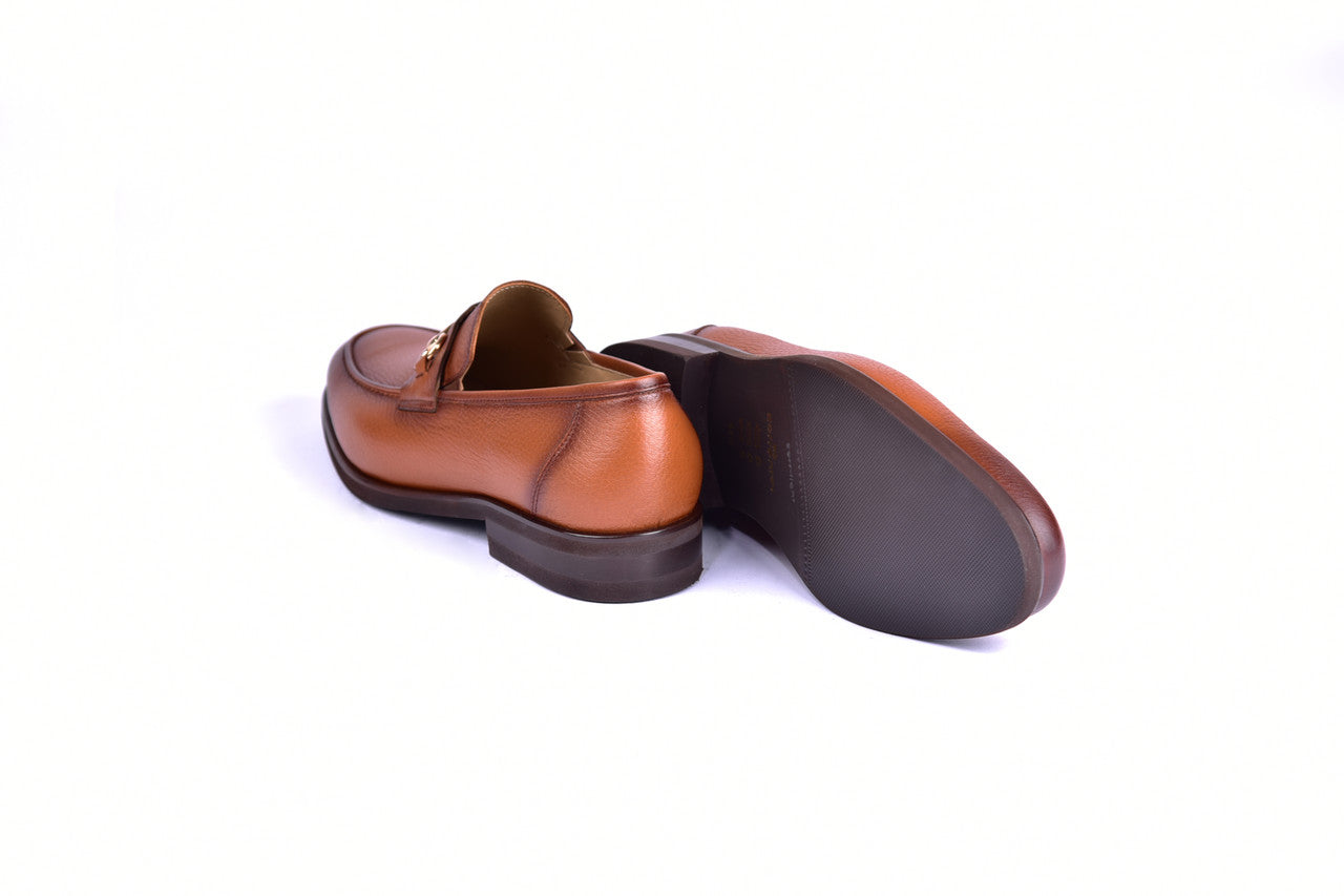 C001102-5844 Deer Skin Buckle Loafer- Tan