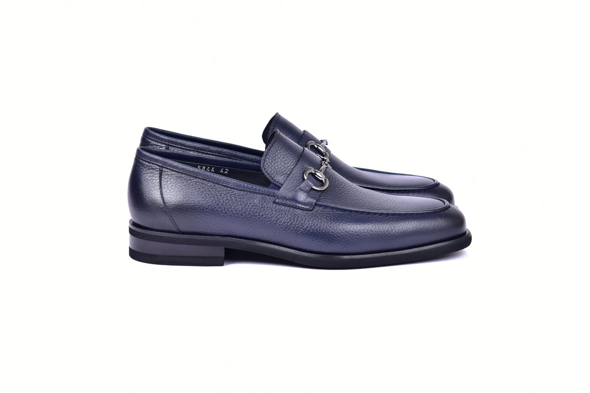 C001104-5844 Deer Skin Buckle Loafer- Navy
