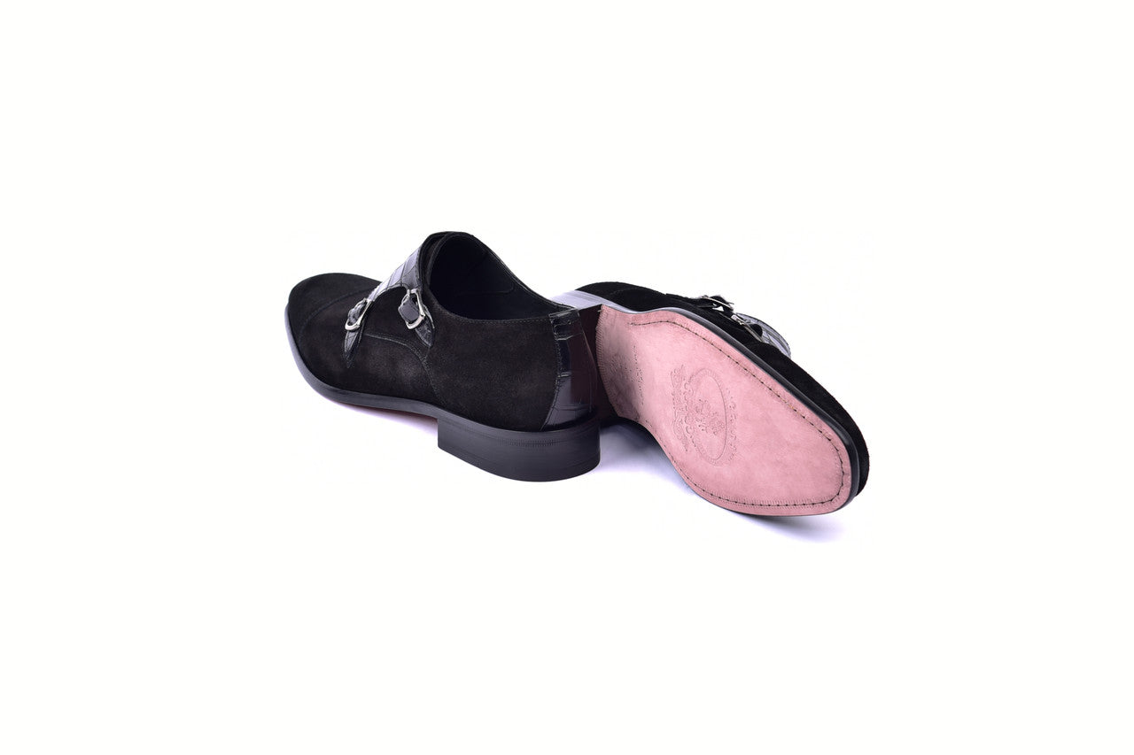 C00017-6433- Cap toe Monk strap- Black suede