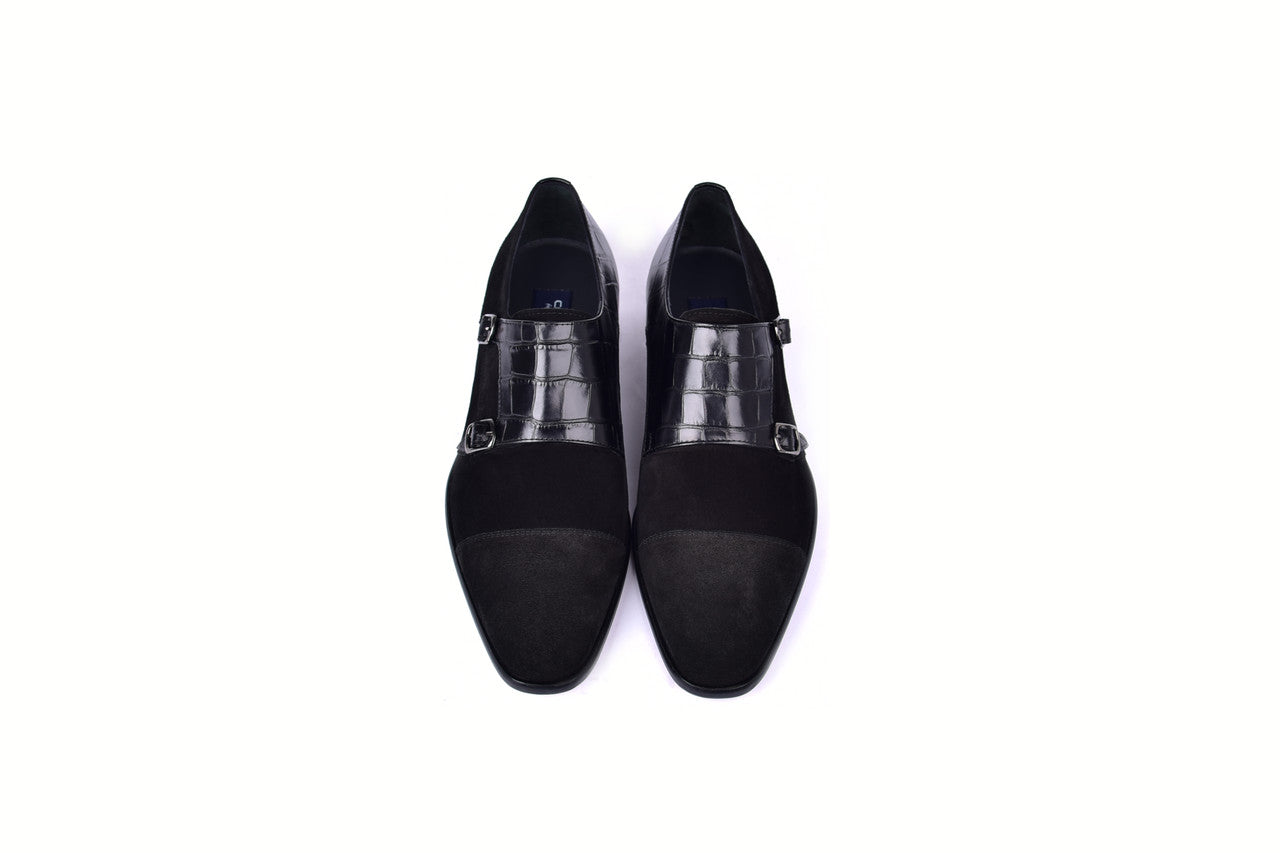 C00017-6433- Cap toe Monk strap- Black suede