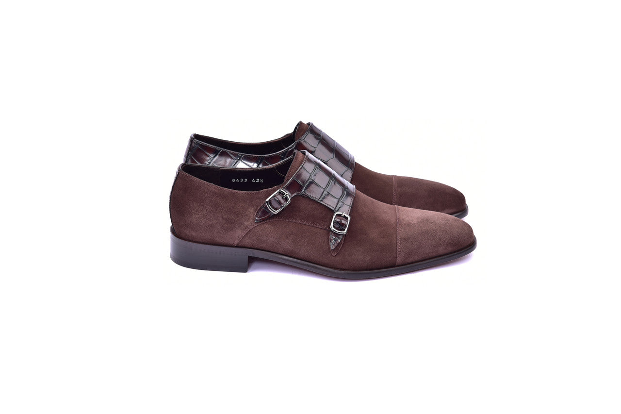 C00016-6433- Cap toe Monk strap- Brown suede