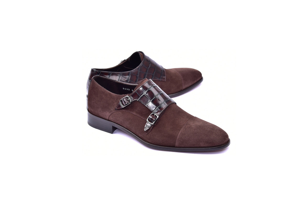 C00016-6433- Cap toe Monk strap- Brown suede