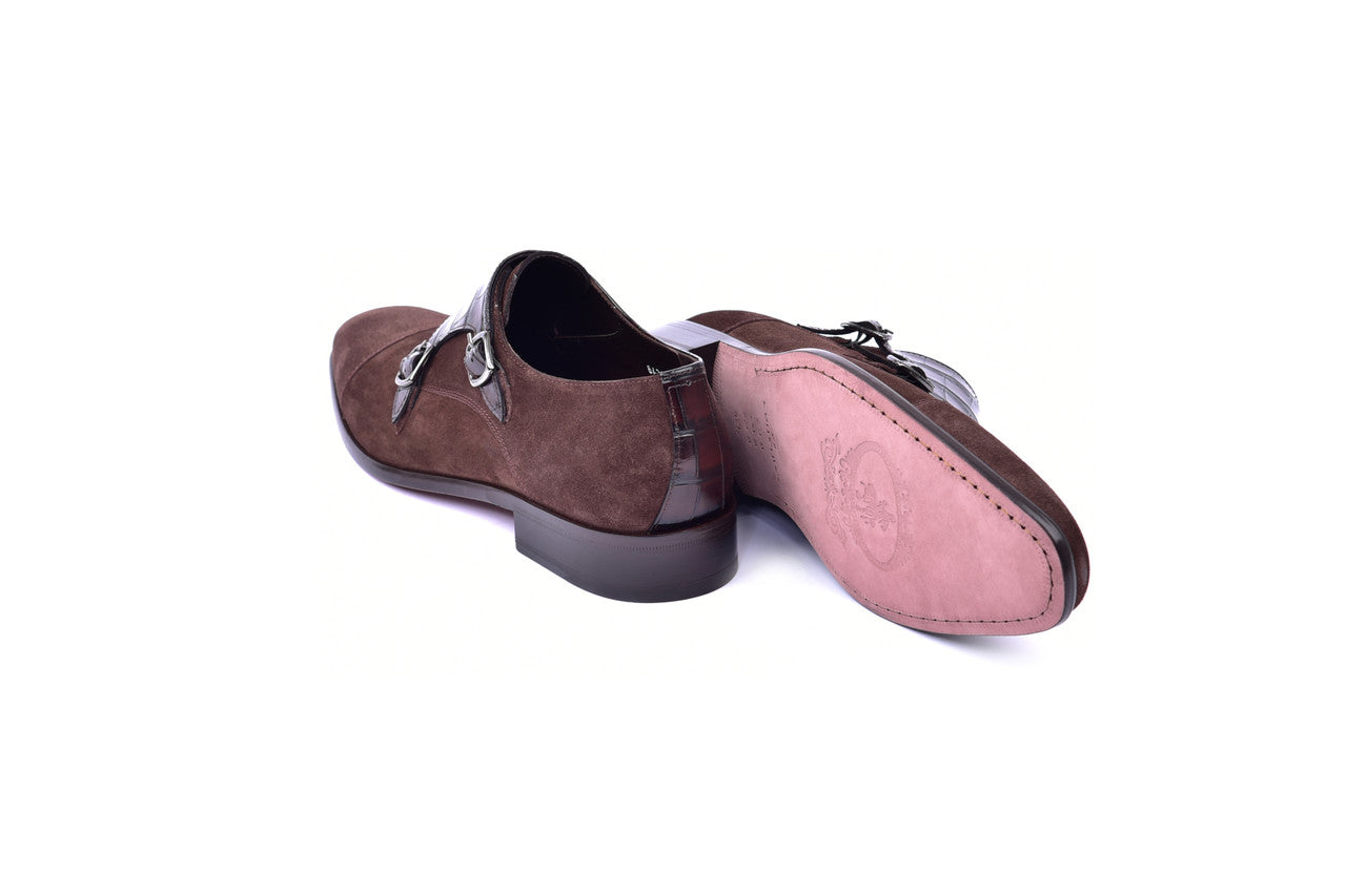 C00016-6433- Cap toe Monk strap- Brown suede