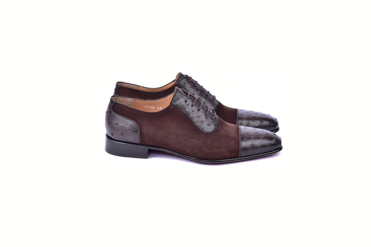 C00014- 6708S- Cap toe Ostrich-Brown Suede