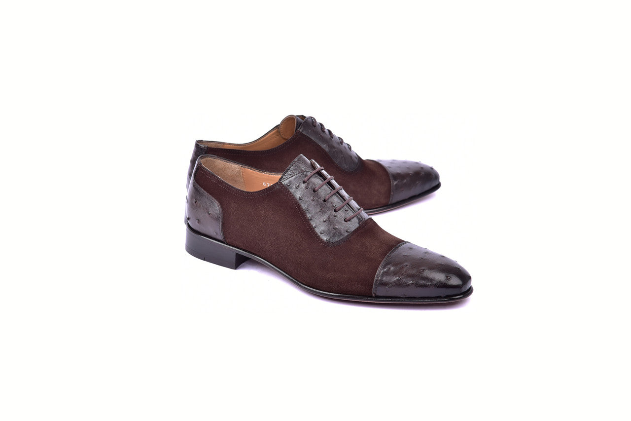 C00014- 6708S- Cap toe Ostrich-Brown Suede
