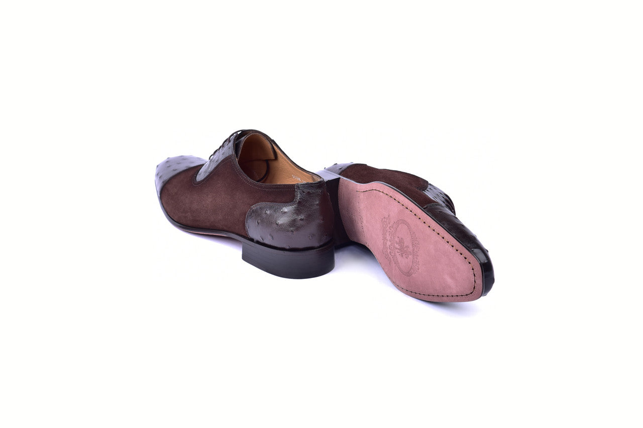 C00014- 6708S- Cap toe Ostrich-Brown Suede