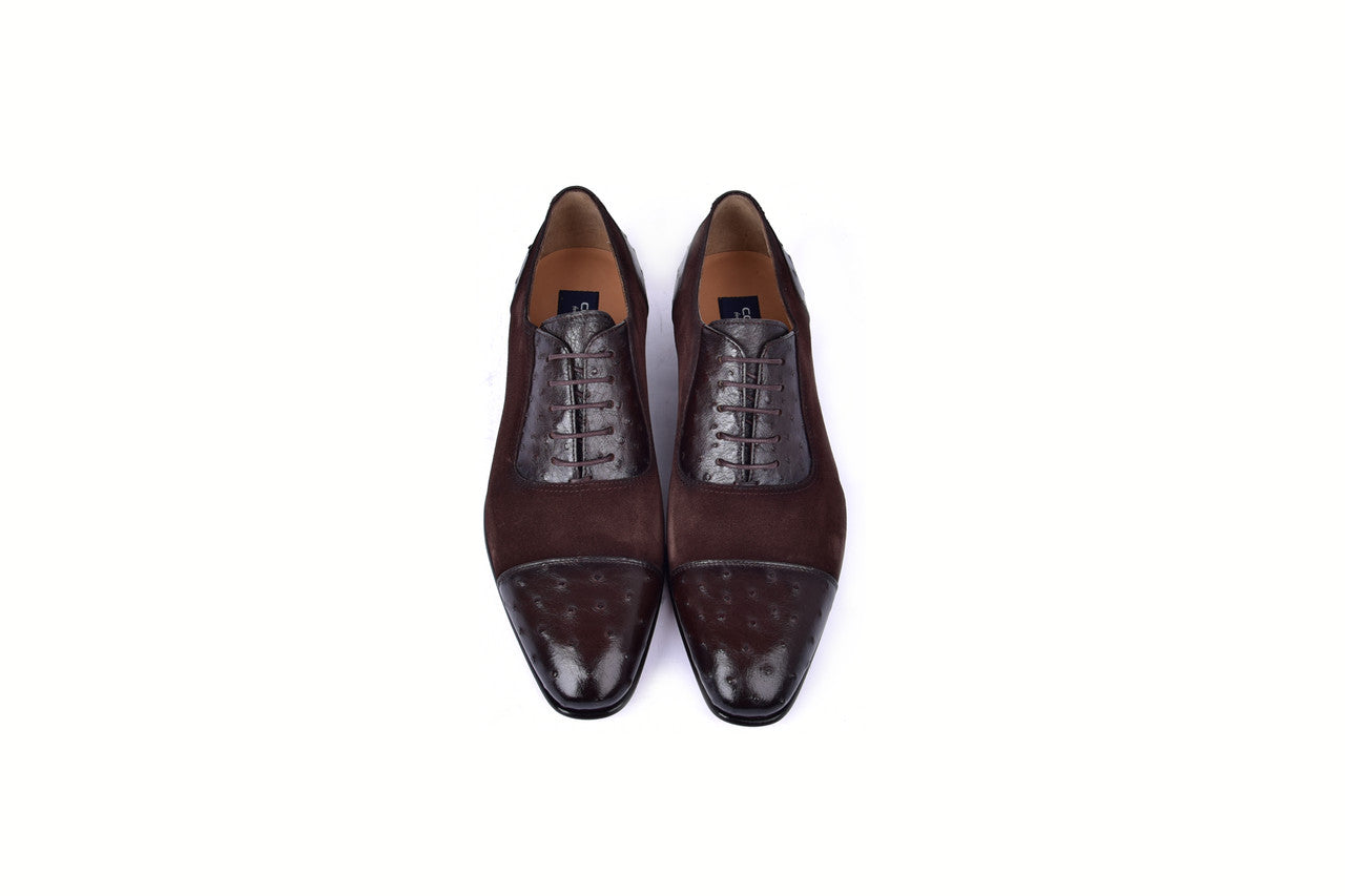 C00014- 6708S- Cap toe Ostrich-Brown Suede