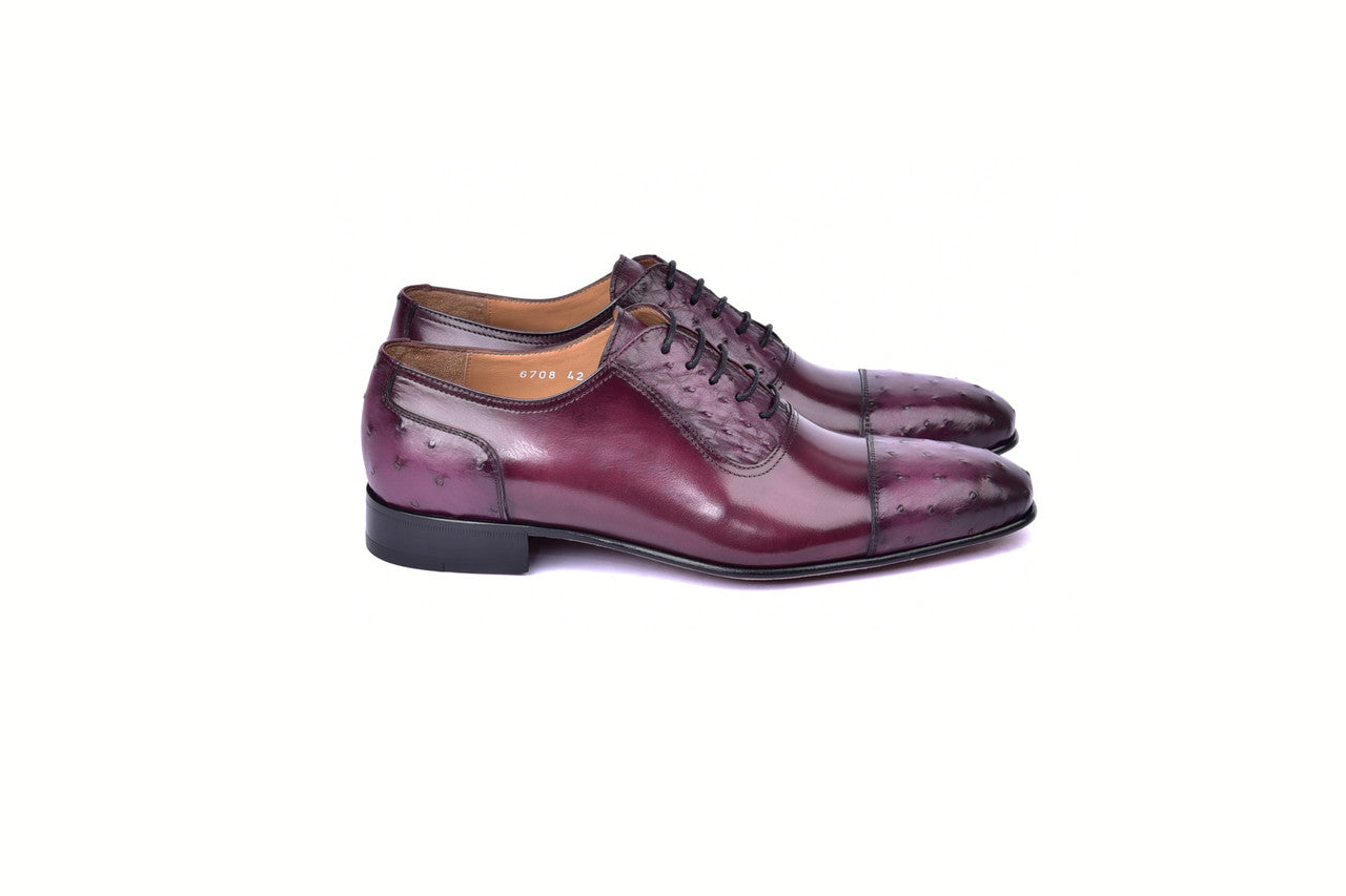 C00013- 6708- Cap toe Ostrich Lace up- Burgundy