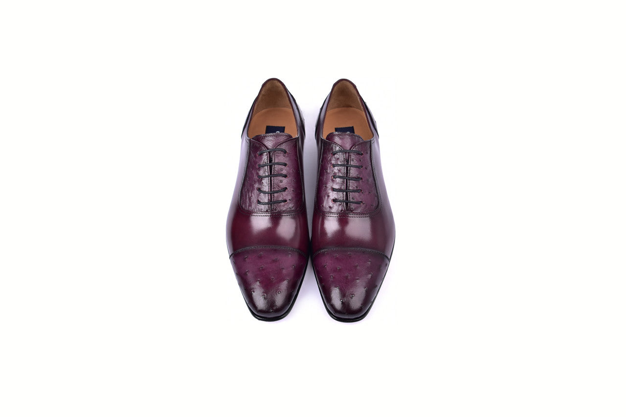 C00013- 6708- Cap toe Ostrich Lace up- Burgundy