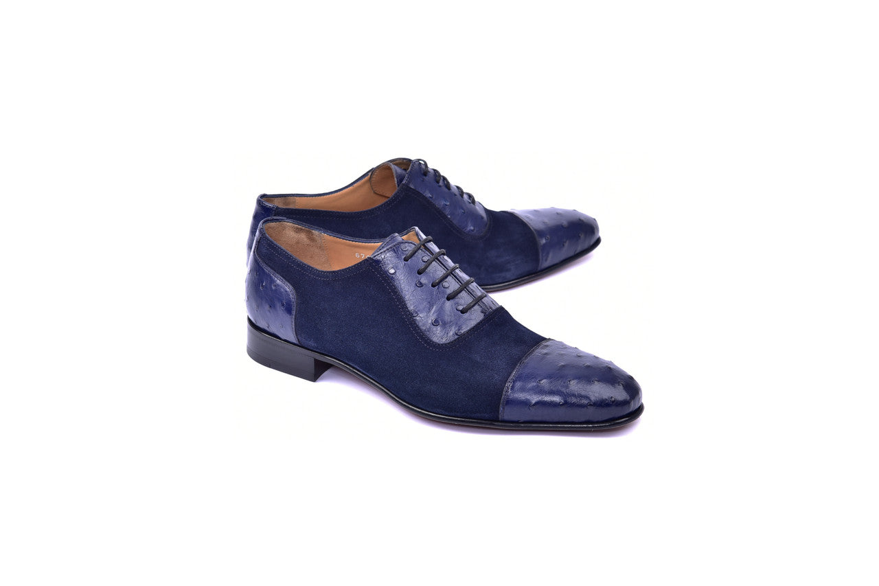 C00015 6708S- Cap toe Ostrich - Navy Suede