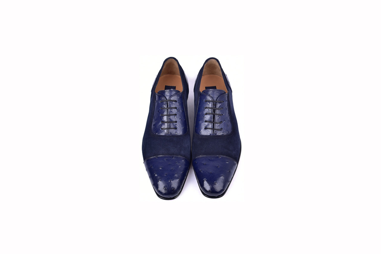 C00015 6708S- Cap toe Ostrich - Navy Suede