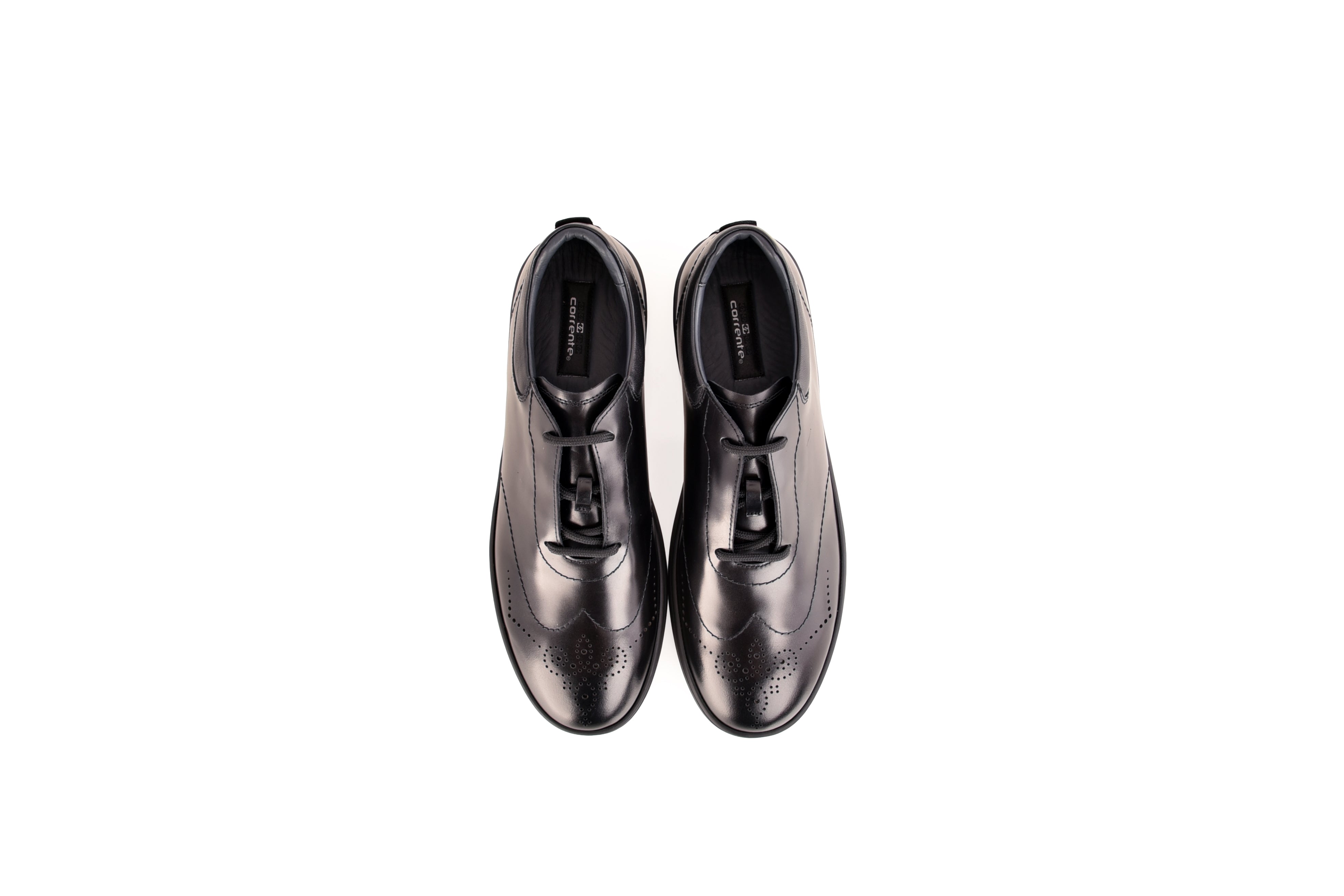 C0114- 8363 Lux leather wingtip fashion Sneaker- Black