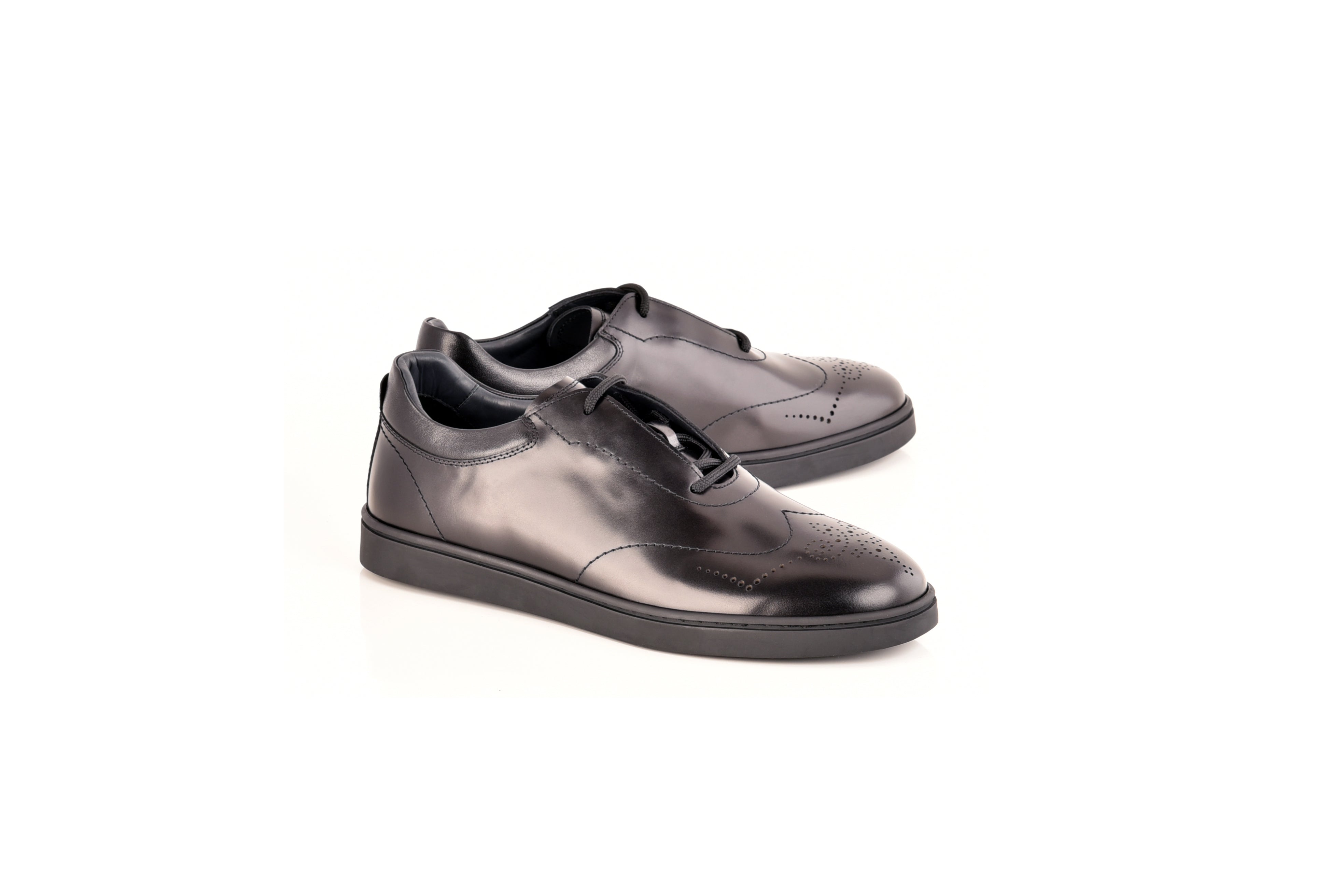 C0114- 8363 Lux leather wingtip fashion Sneaker- Black