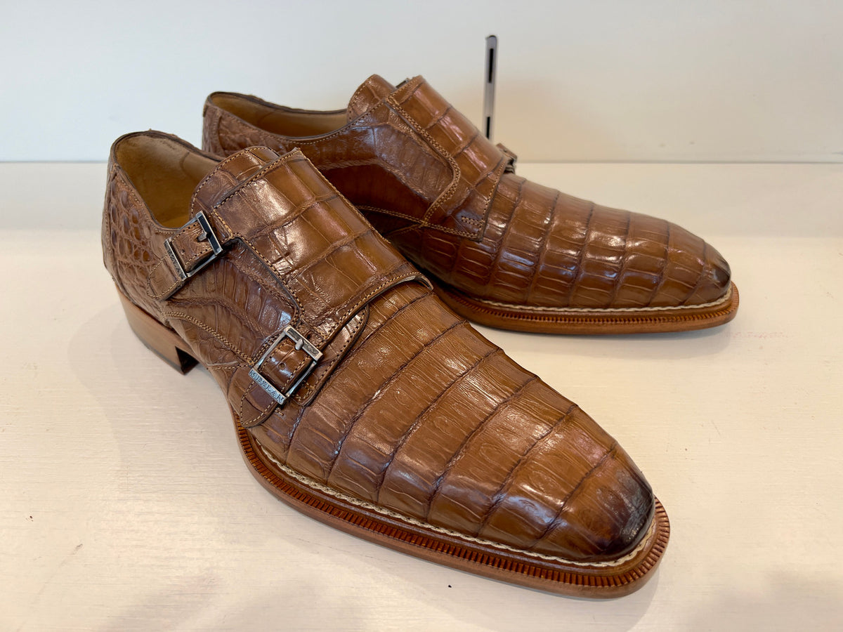 Mezlan Brown Leather Double Monk Strap Oxfords Mezlan Exclusive Prague Double Monk Strap Crocodile Dark  main image 2