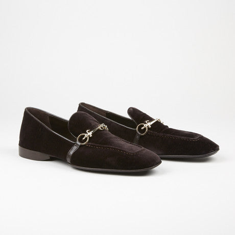 Cesare Paciotti 48361 Chocolate Brown Velvet Loafer With Dager Buckle
