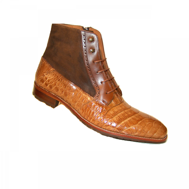 Mezlan, Molino Alligator and suede laceup boot Camel  display picture 1