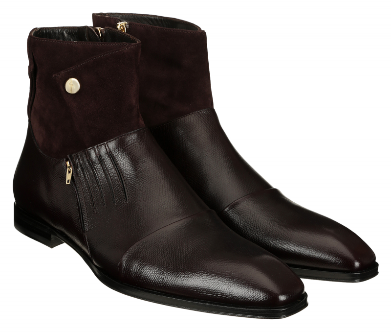Cesare Paciotti 48203 Suede & Leather Zipper Boot, Bordo