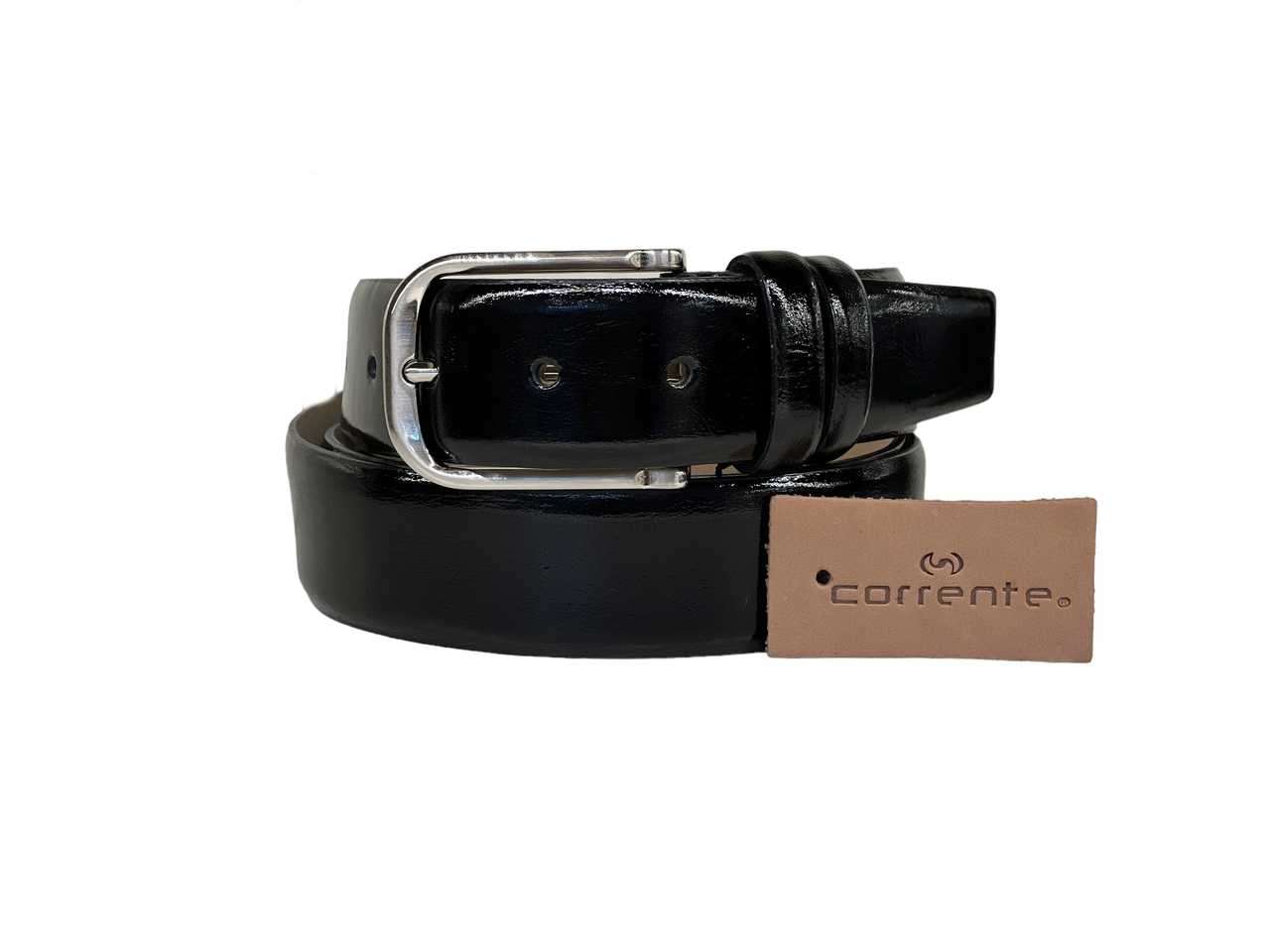 Corrente Men's Leather Belt - 5760 Shinny Black