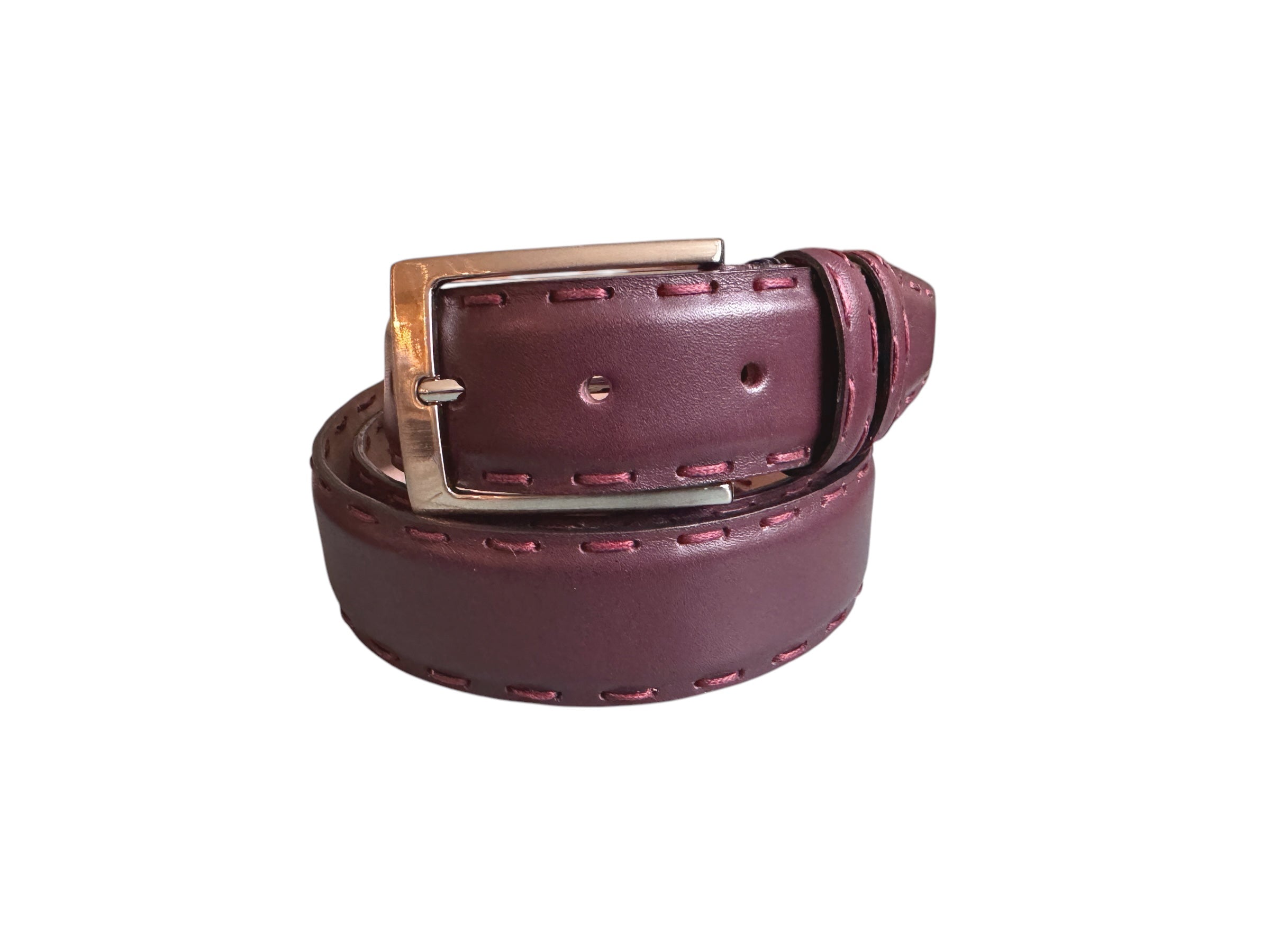 CBelt-5767 Smooth Leather Belt-Burgundy