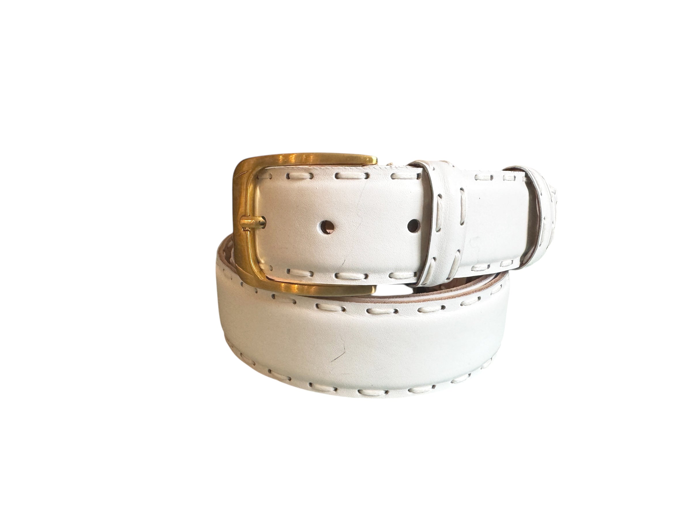 CBelt-5767 Smooth Leather Belt-White