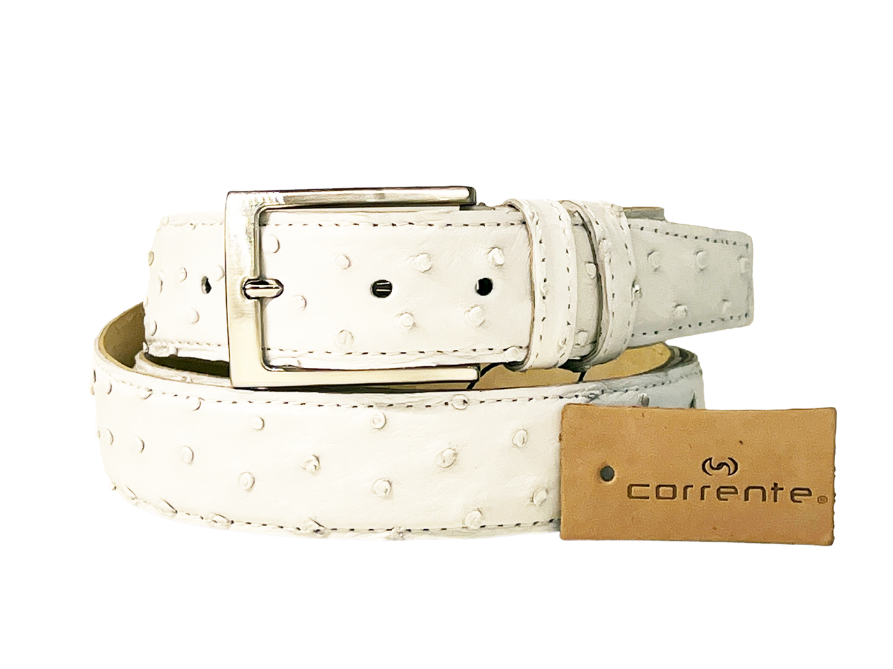 Corrente Men's Genuine Ostrich Belt -5776-5405 White