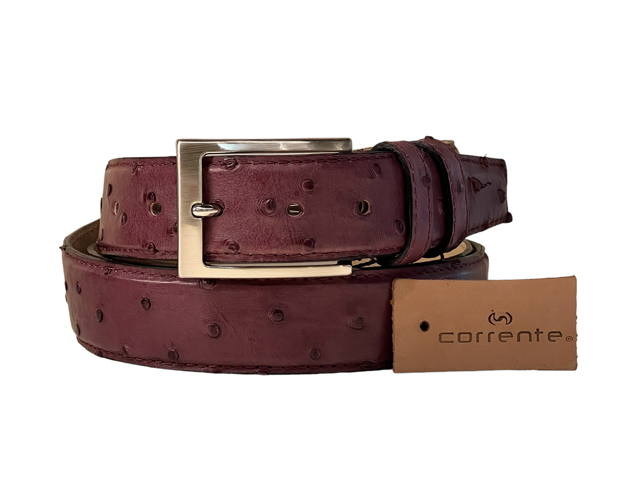 Corrente Men's Genuine Ostrich Belt -5776-5405 Burgundy