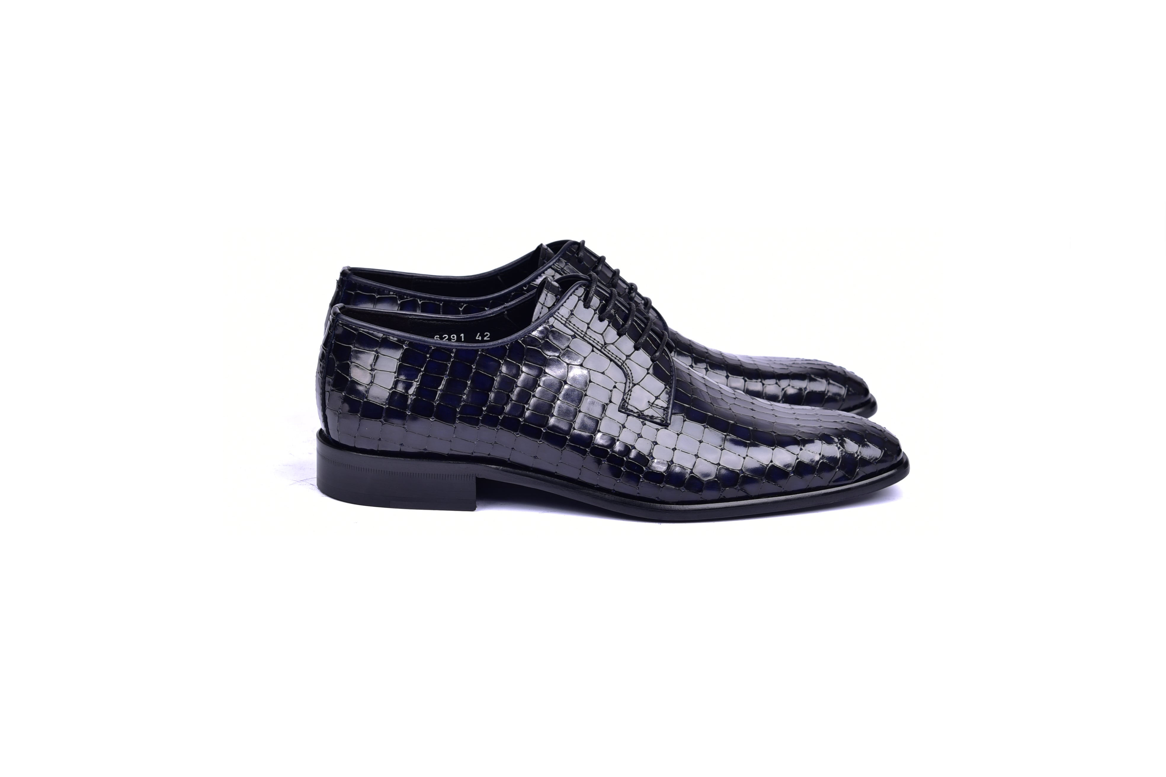 C01507-6291C Croco Print Lace Up Navy