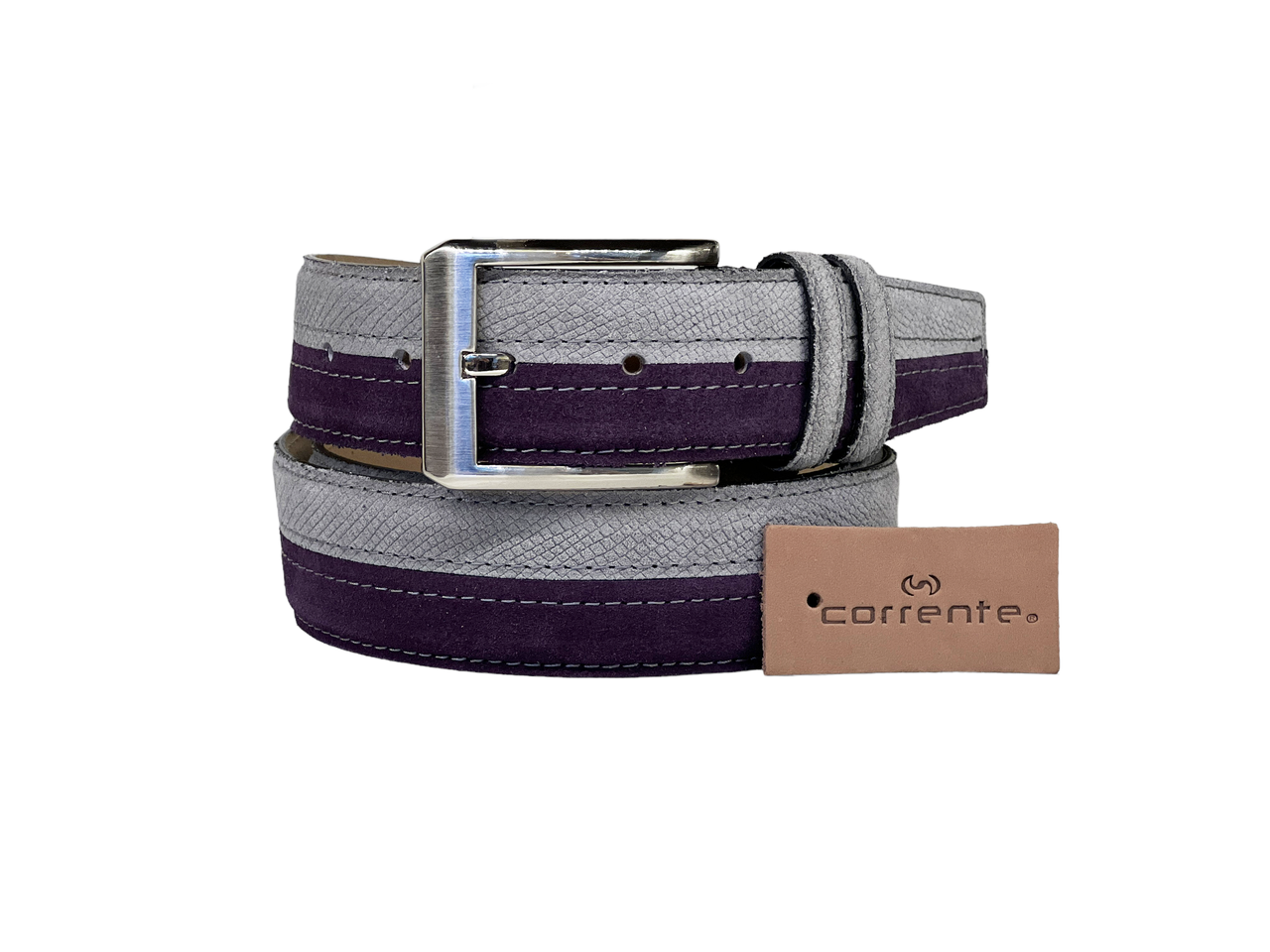 Corrente Men's Leather Belt - 6376S Purple-Grey