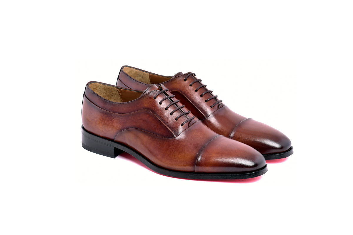 JP/David Chocolate Cap Semi Point Toe Cognac Pebble Leather Structured Lace Up Samuel Hubbard Free Brown Leather Oxford Walking Shoes Size 10M main image 4