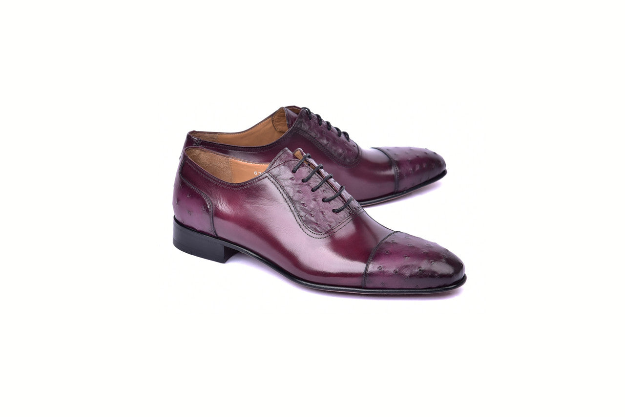 C00013- 6708- Cap toe Ostrich Lace up- Burgundy