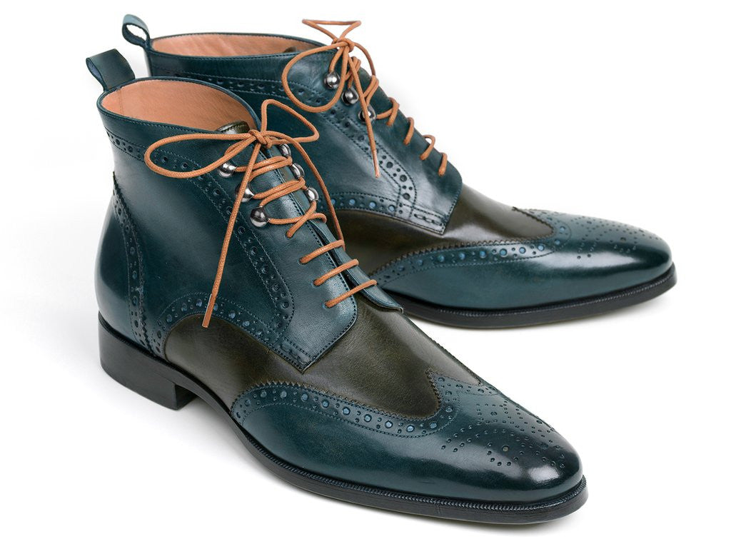 Paul Parkman Wingtip Ankle Boots Dual Tone Green & Blue (ID#PT777GRN)