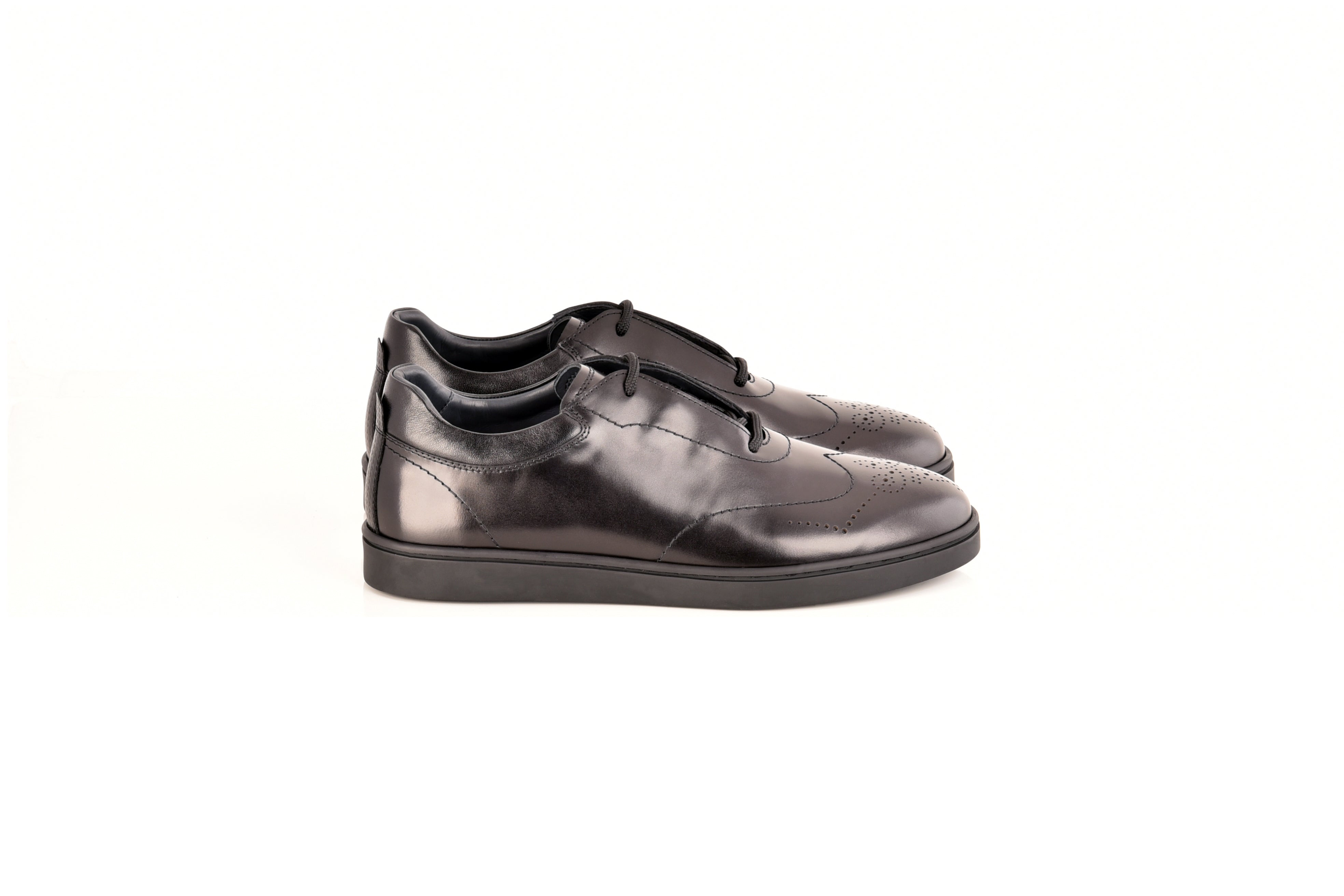 C0114- 8363 Lux leather wingtip fashion Sneaker- Black