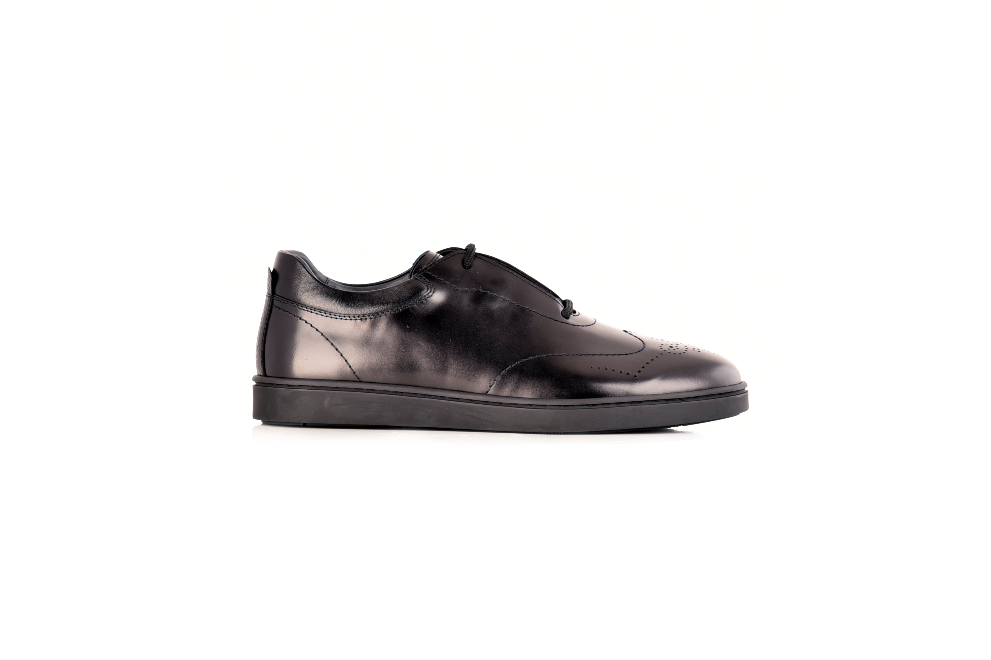 C0114- 8363 Lux leather wingtip fashion Sneaker- Black