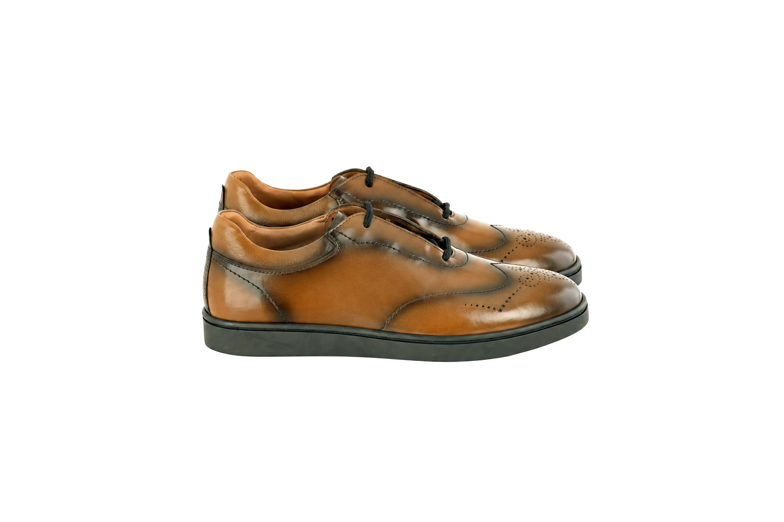 C0115- 8363 Lux leather wingtip fashion Sneaker- Camel