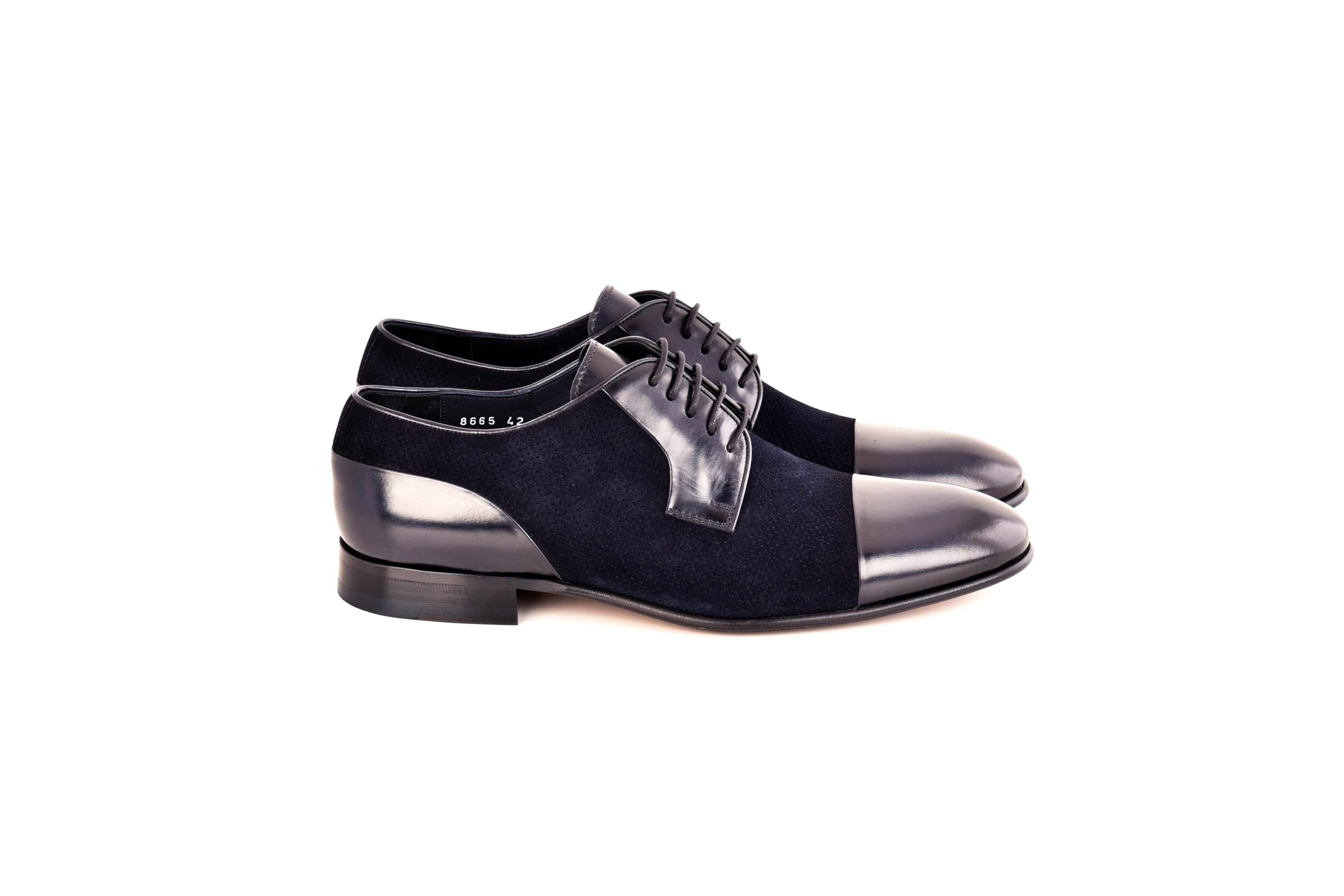 C0111- 8665 Lux leather and suede Cap toe- Navy
