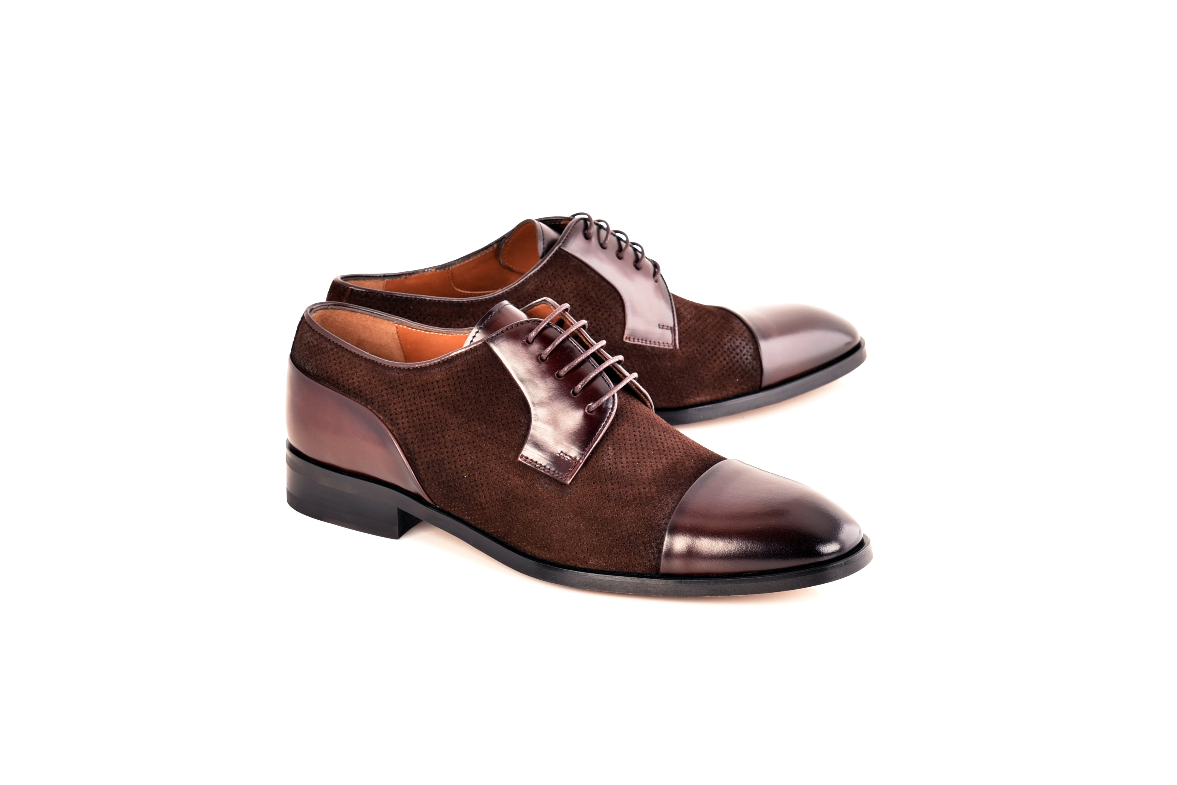 C0110- 8665 Lux leather and suede Cap toe- Dark brown