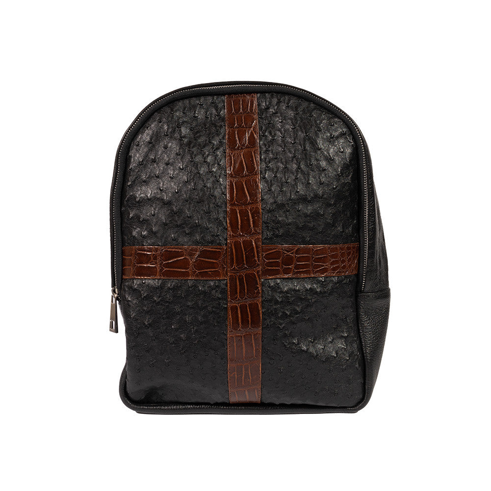 Pelleline Exclusive Genuine Ostrich and Alligator Backpack- Black