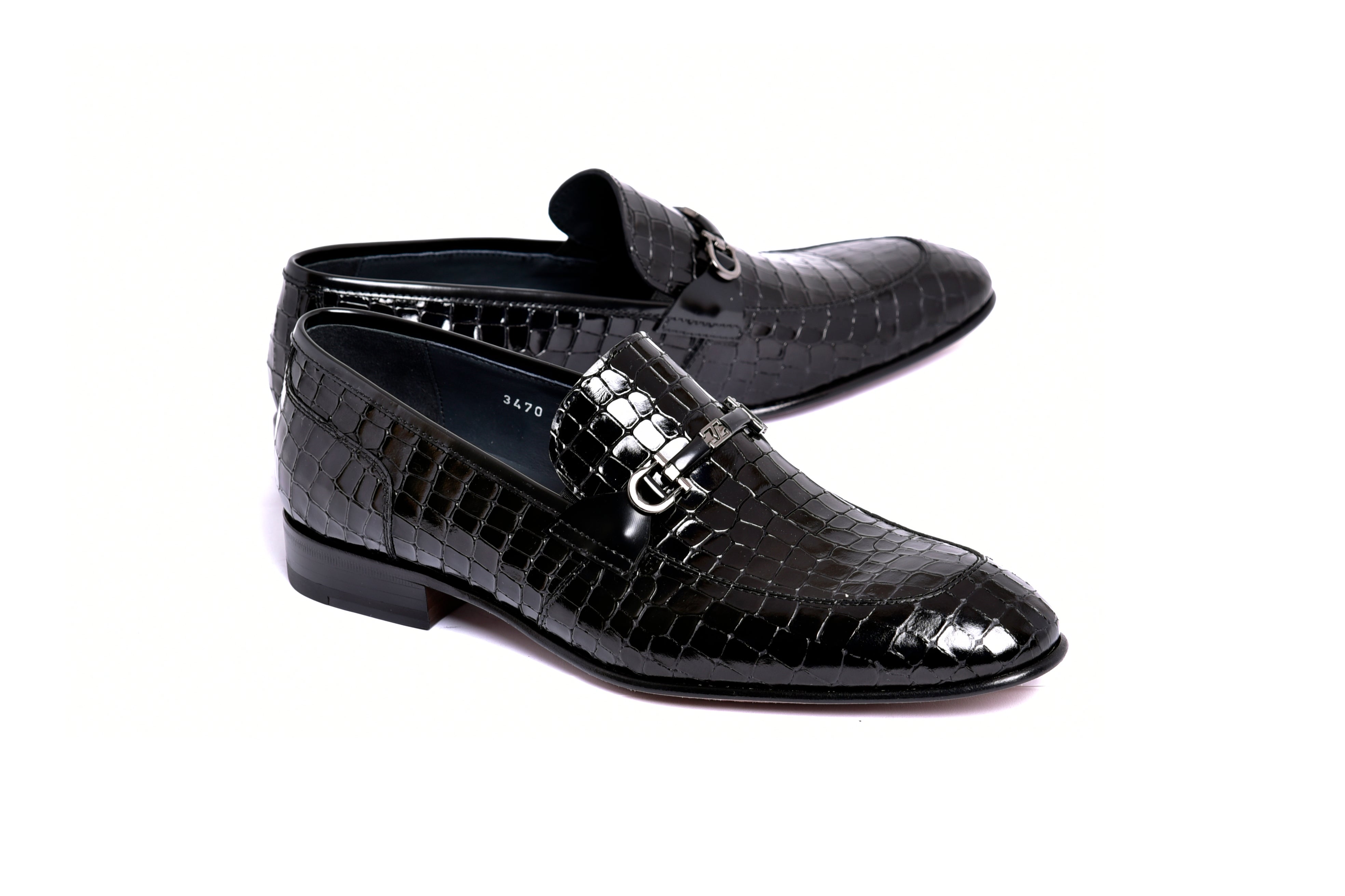 C01707-3470BC Croco Leather with buckle -Black