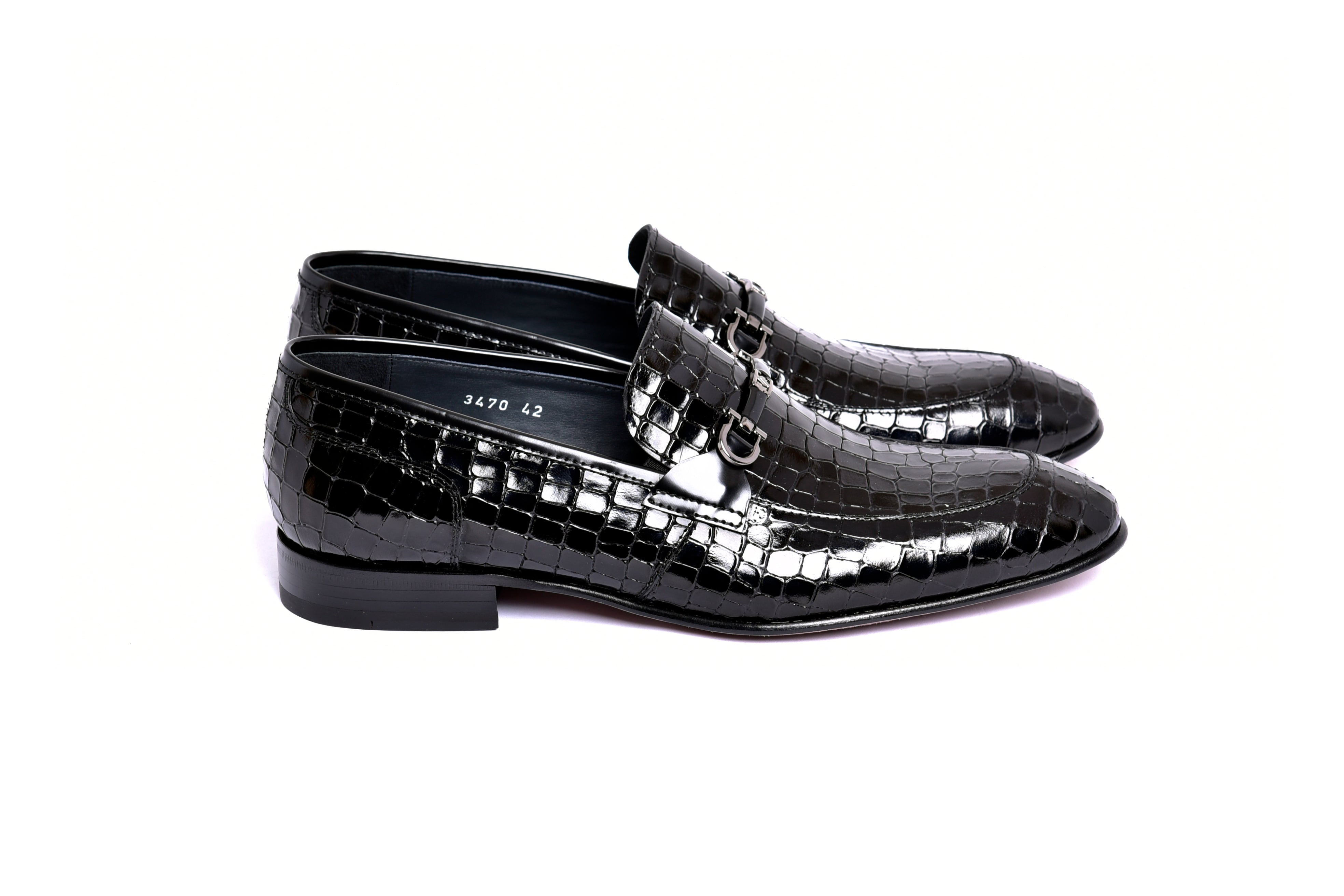 C01707-3470BC Croco Leather with buckle -Black