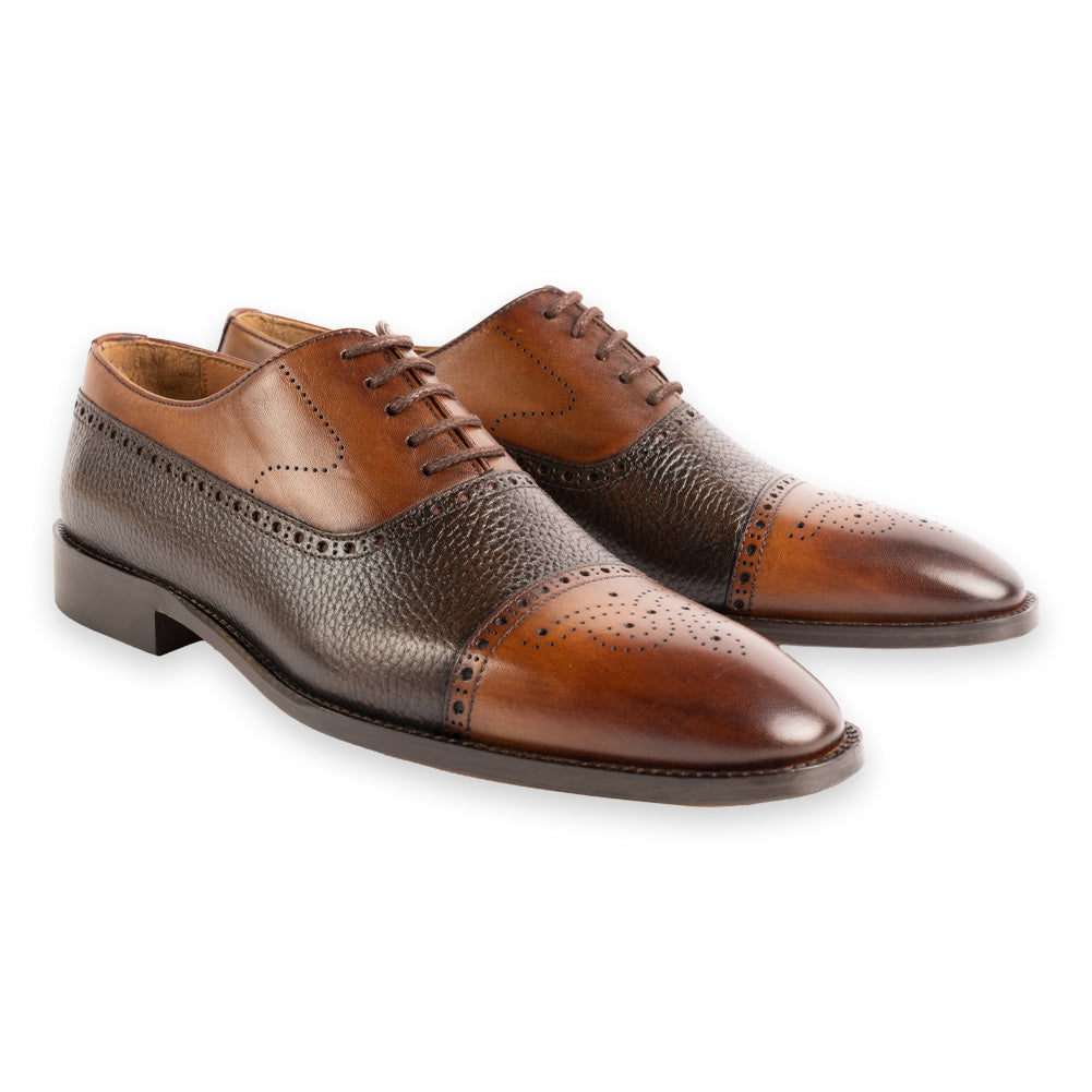 P0021 -2228 -Two Lace up-Brown+Tan